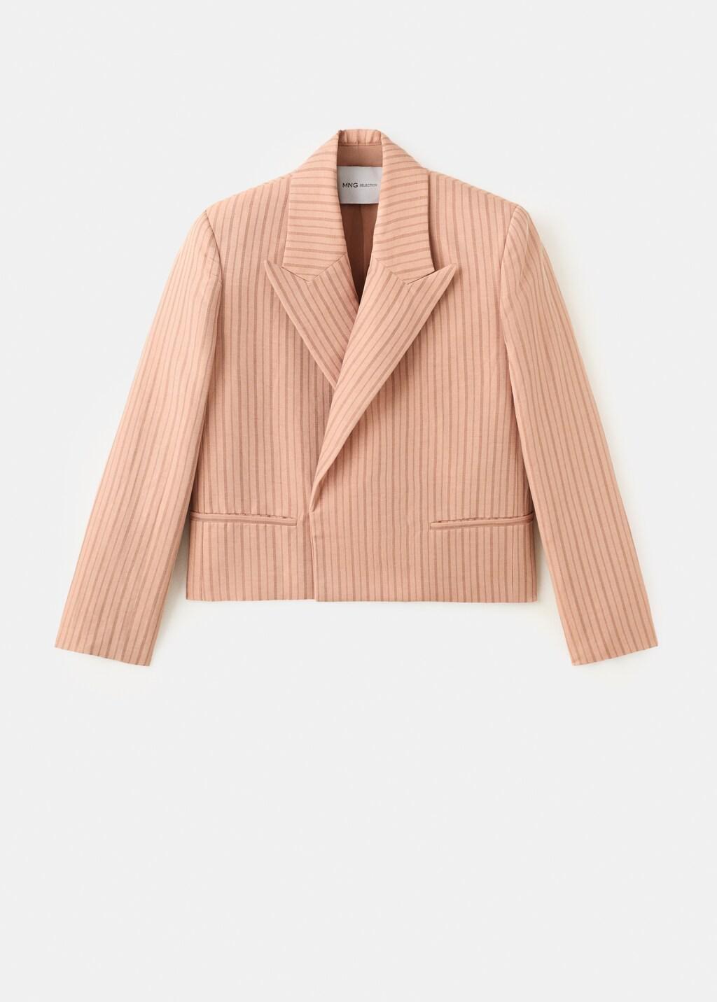 Pink Linen Cropped Striped Blazer, 0201_85, large image number 7