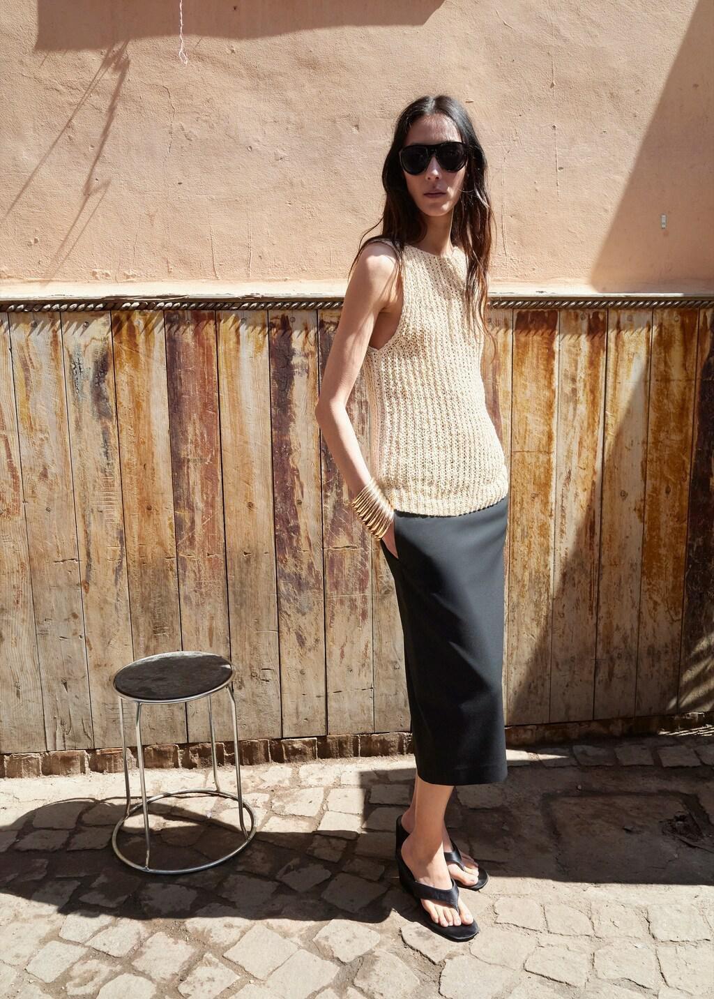 Brown Lt Pastel Round-Neck Knitted Top, Light Pastel Brown, large image number 0