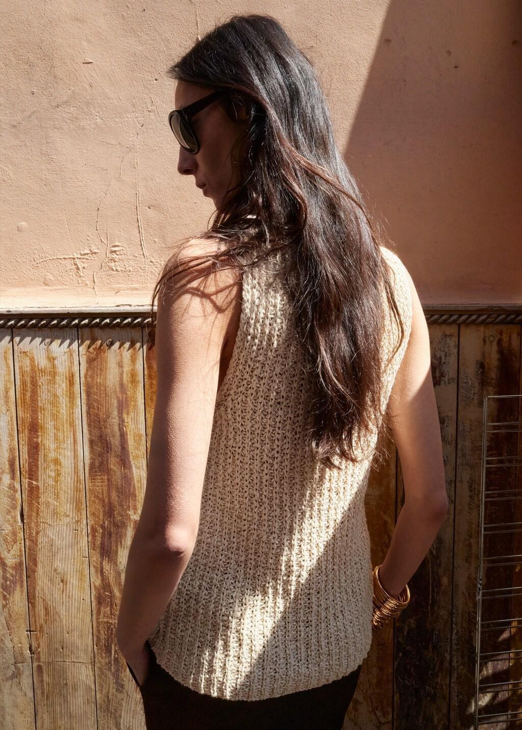 Brown Lt Pastel Round-Neck Knitted Top, Light Pastel Brown, large image number 2