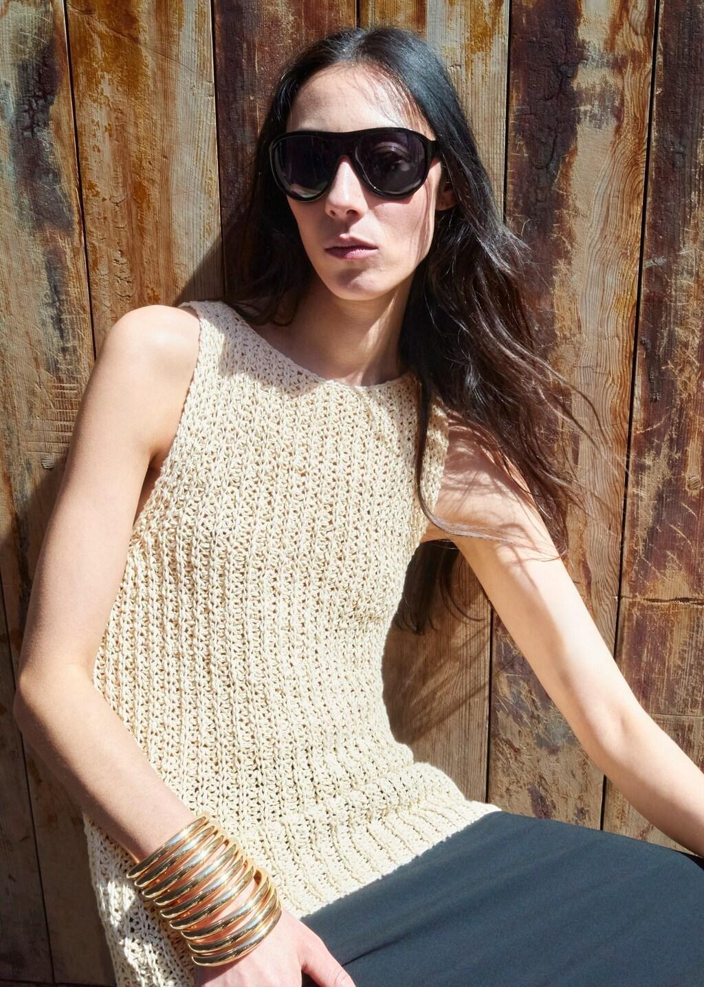 Brown Lt Pastel Round-Neck Knitted Top, Light Pastel Brown, large image number 3