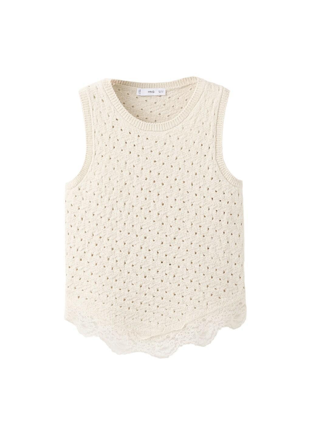 Beige Strappy Top With Lace Details, Light Beige, large image number 6