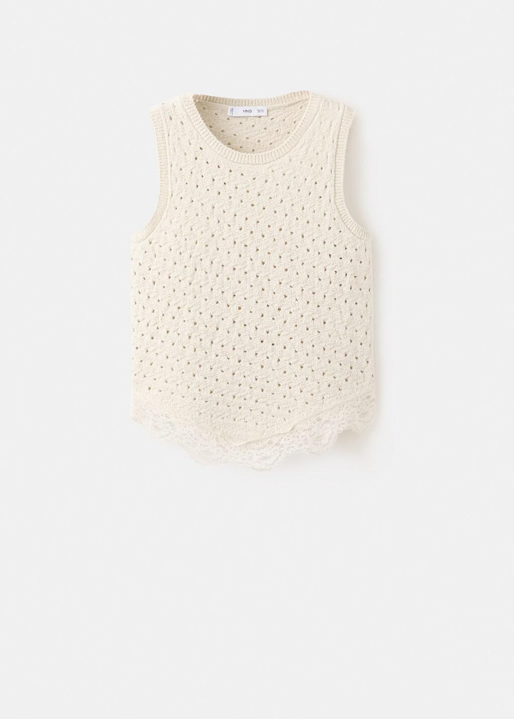 Beige Strappy Top With Lace Details, Light Beige, large image number 7