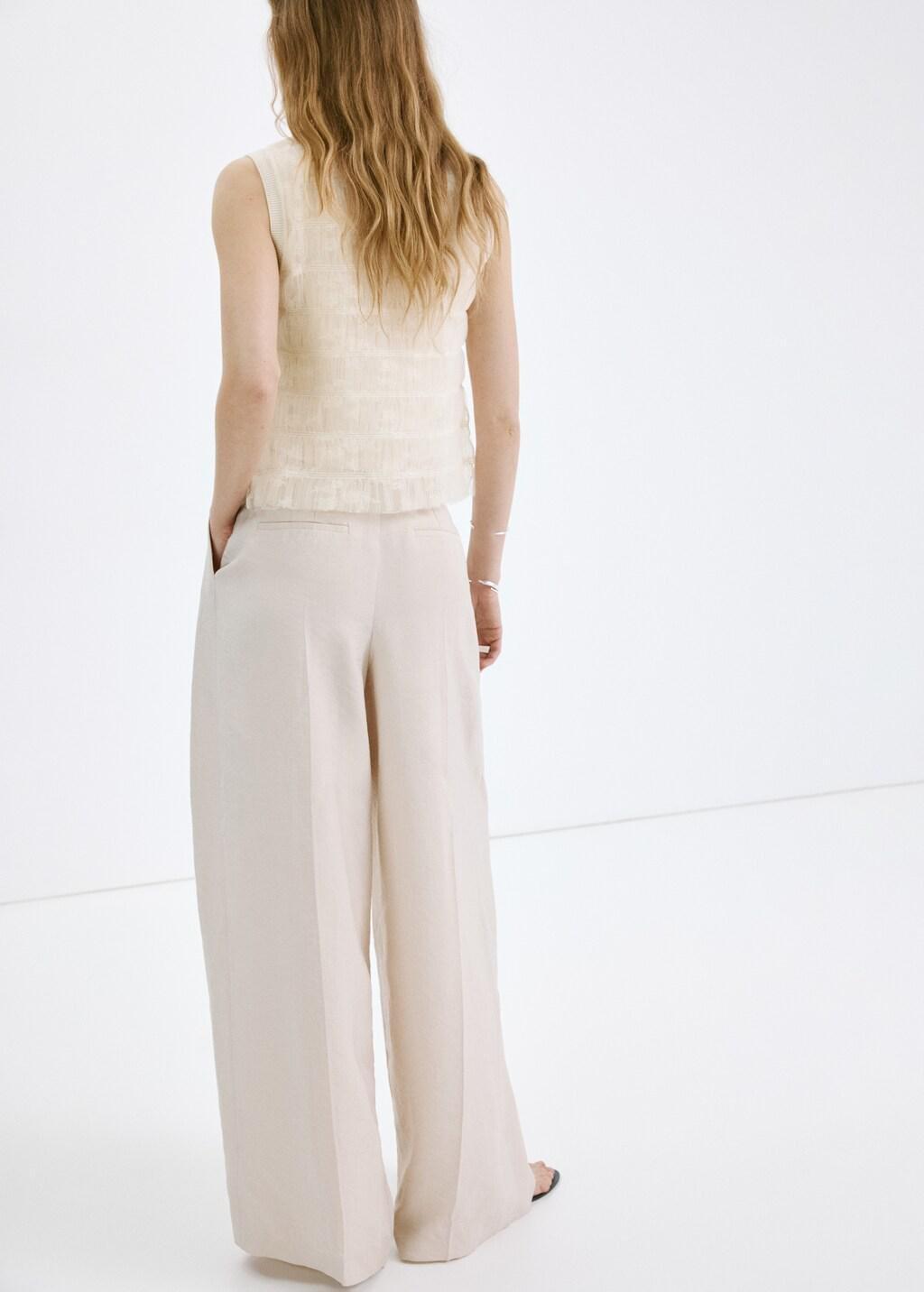 Beige Ruched Mixed Fabric Top, Light Beige, large image number 2