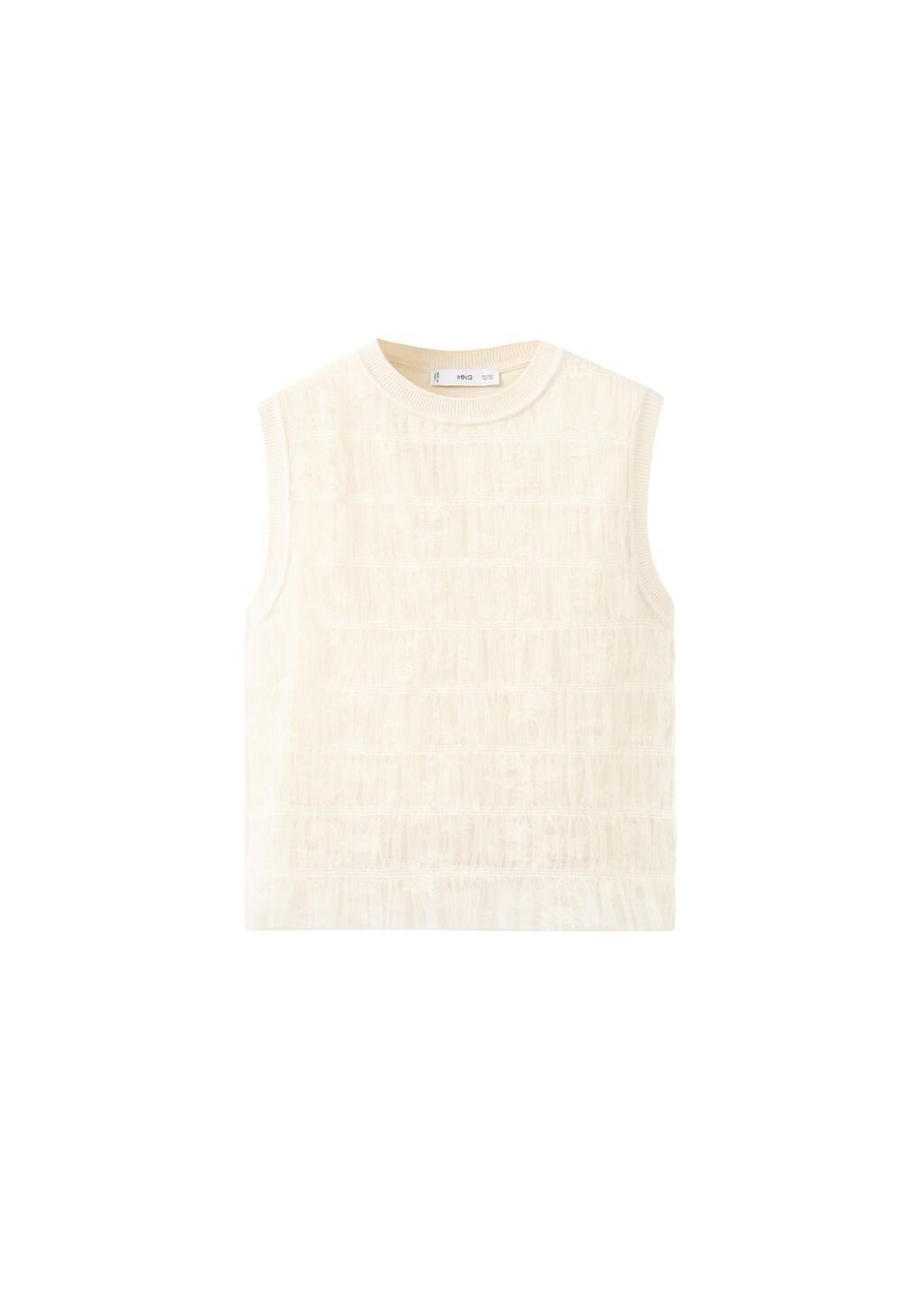 Beige Ruched Mixed Fabric Top, Light Beige, large image number 6