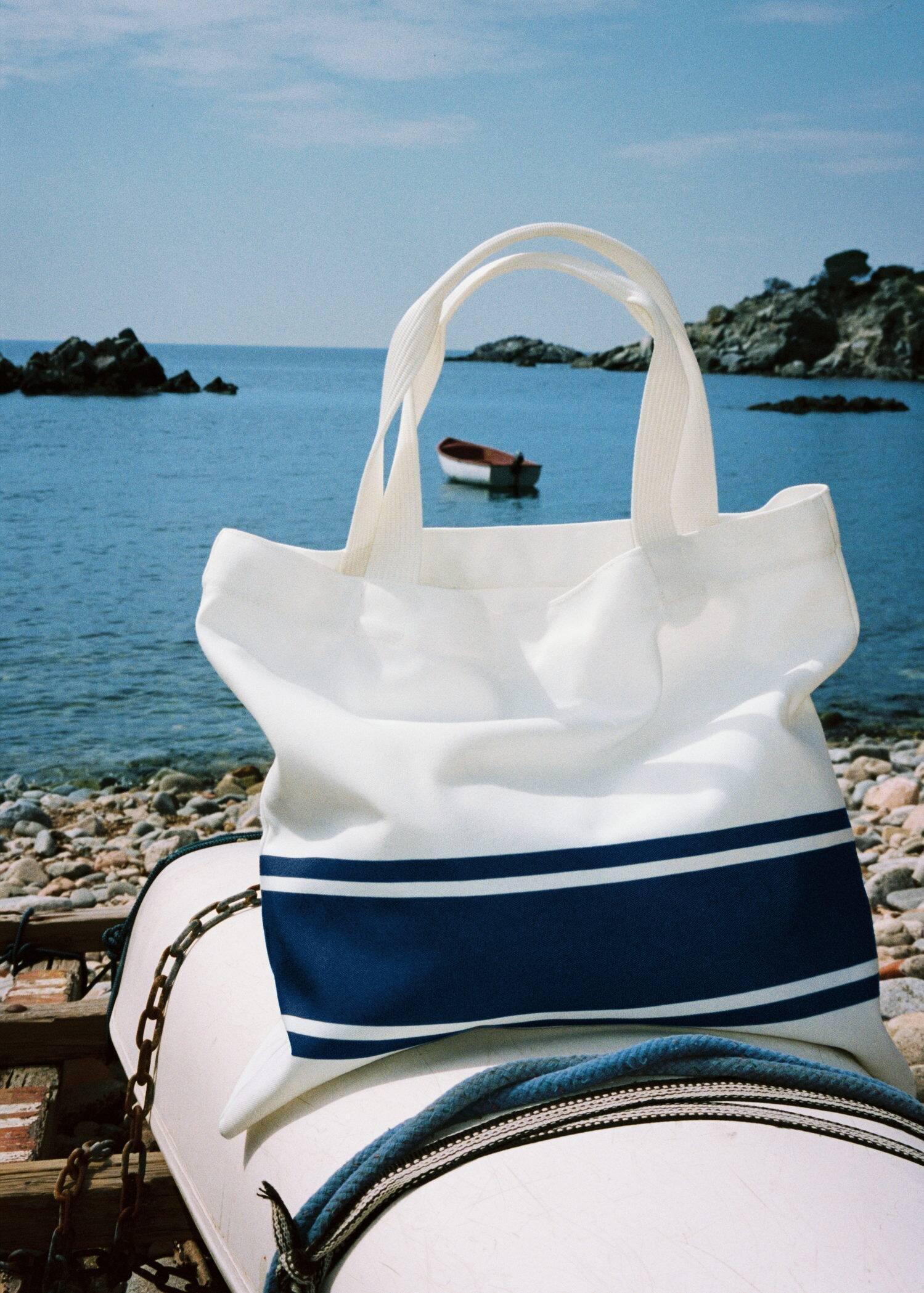 White Striped Beach Bag, , large image number 0