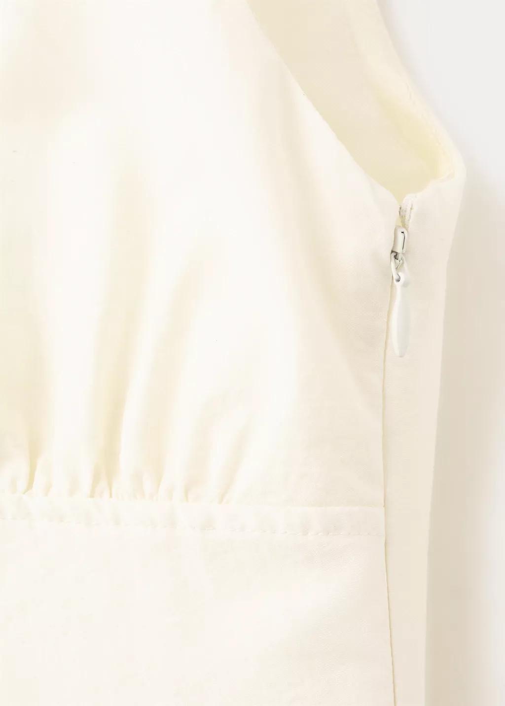 Beige Midi A-Line Dress With Ruching, Light Beige, large image number 1