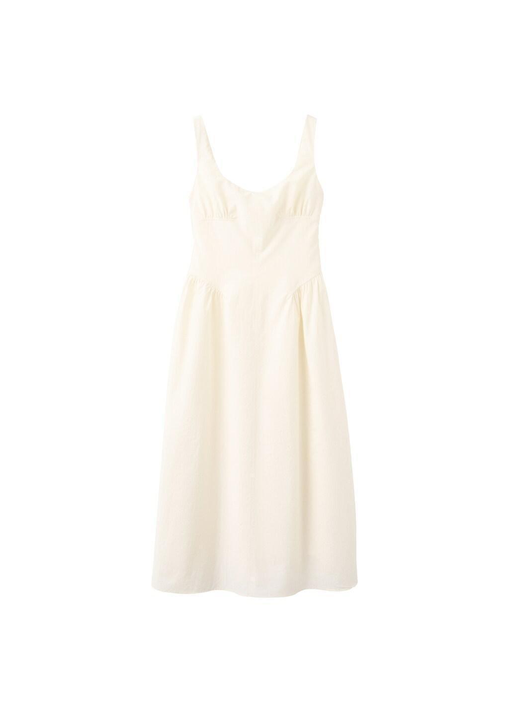 Beige Midi A-Line Dress With Ruching, Light Beige, large image number 7