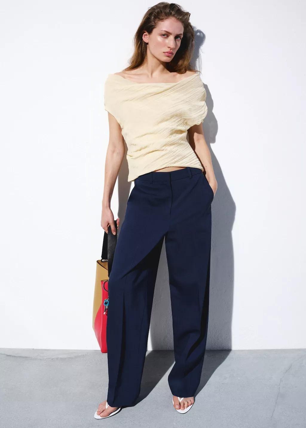 Blue Straight Low-Rise Suit Trousers, 0201_52, large image number 0