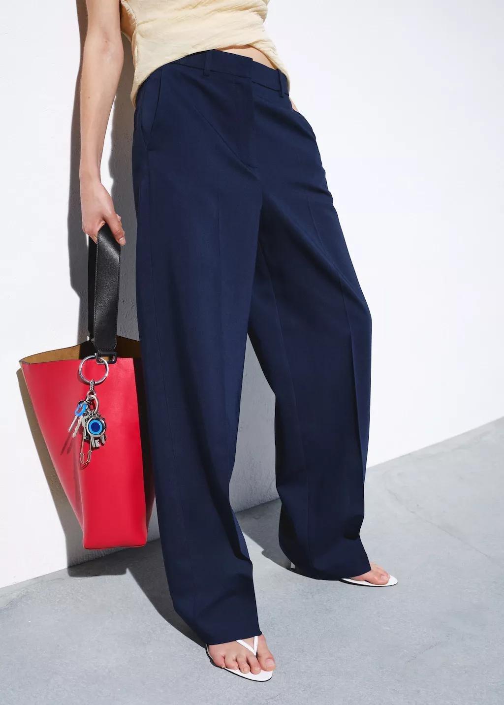 Blue Straight Low-Rise Suit Trousers, 0201_52, large image number 3