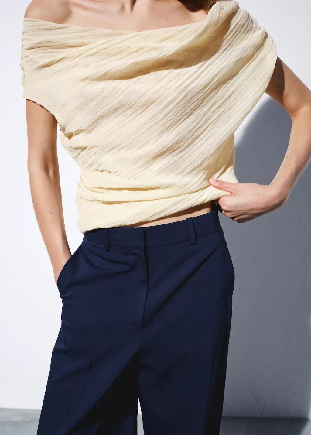 Blue Straight Low-Rise Suit Trousers, 0201_52, large image number 4