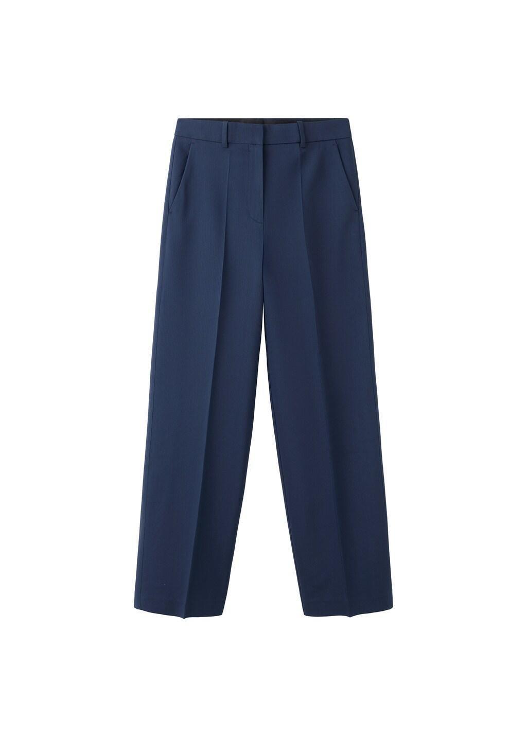 Blue Straight Low-Rise Suit Trousers, 0201_52, large image number 6