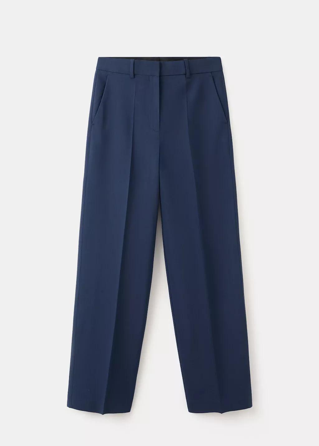 Blue Straight Low-Rise Suit Trousers, 0201_52, large image number 7