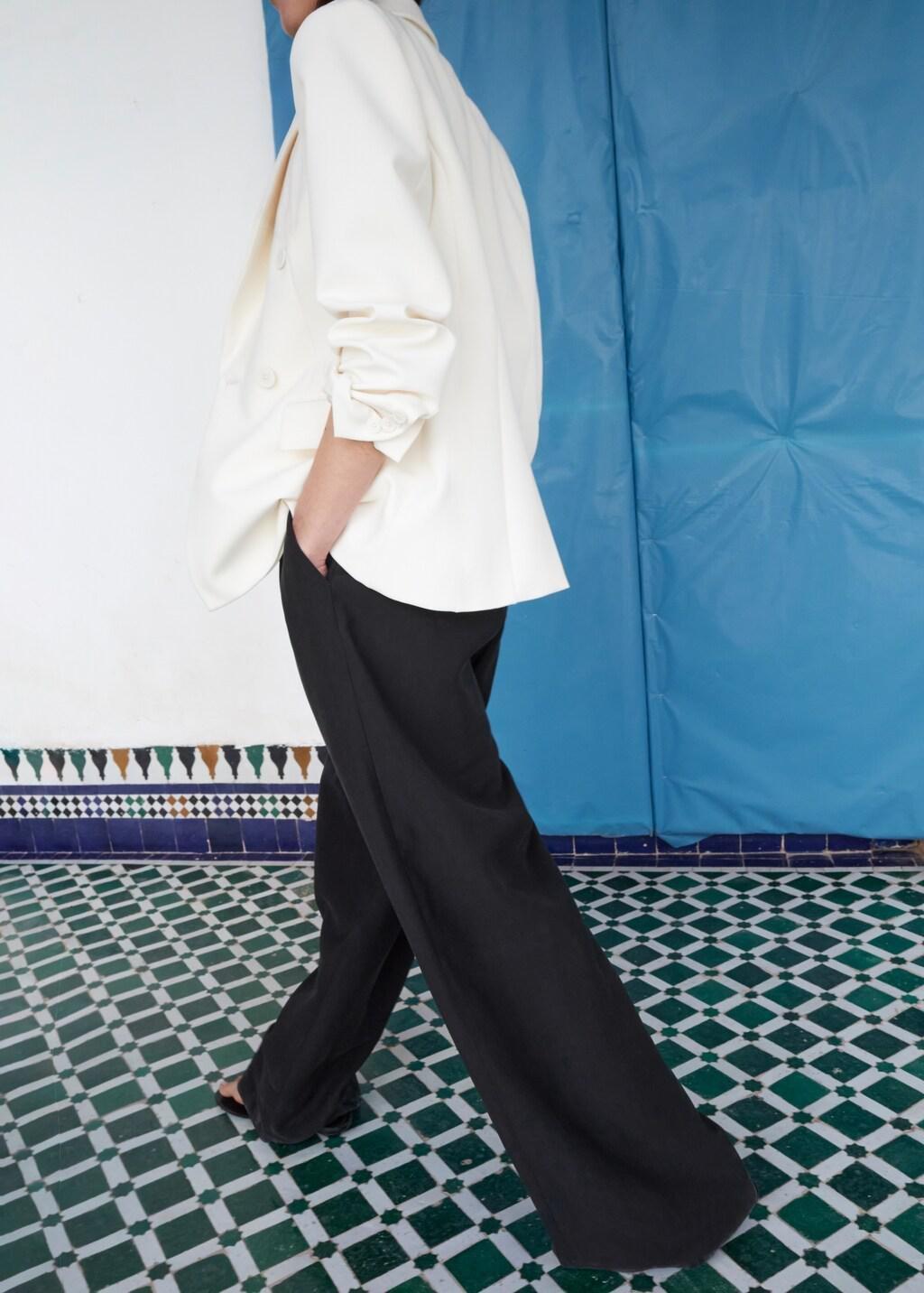 Black Straight-Fit Lyocell Trousers, Black, large image number 3