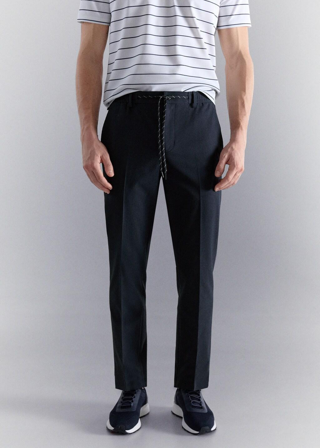 Navy Stretch-Fabric Slim-Fit Trousers, Navy, large image number 3