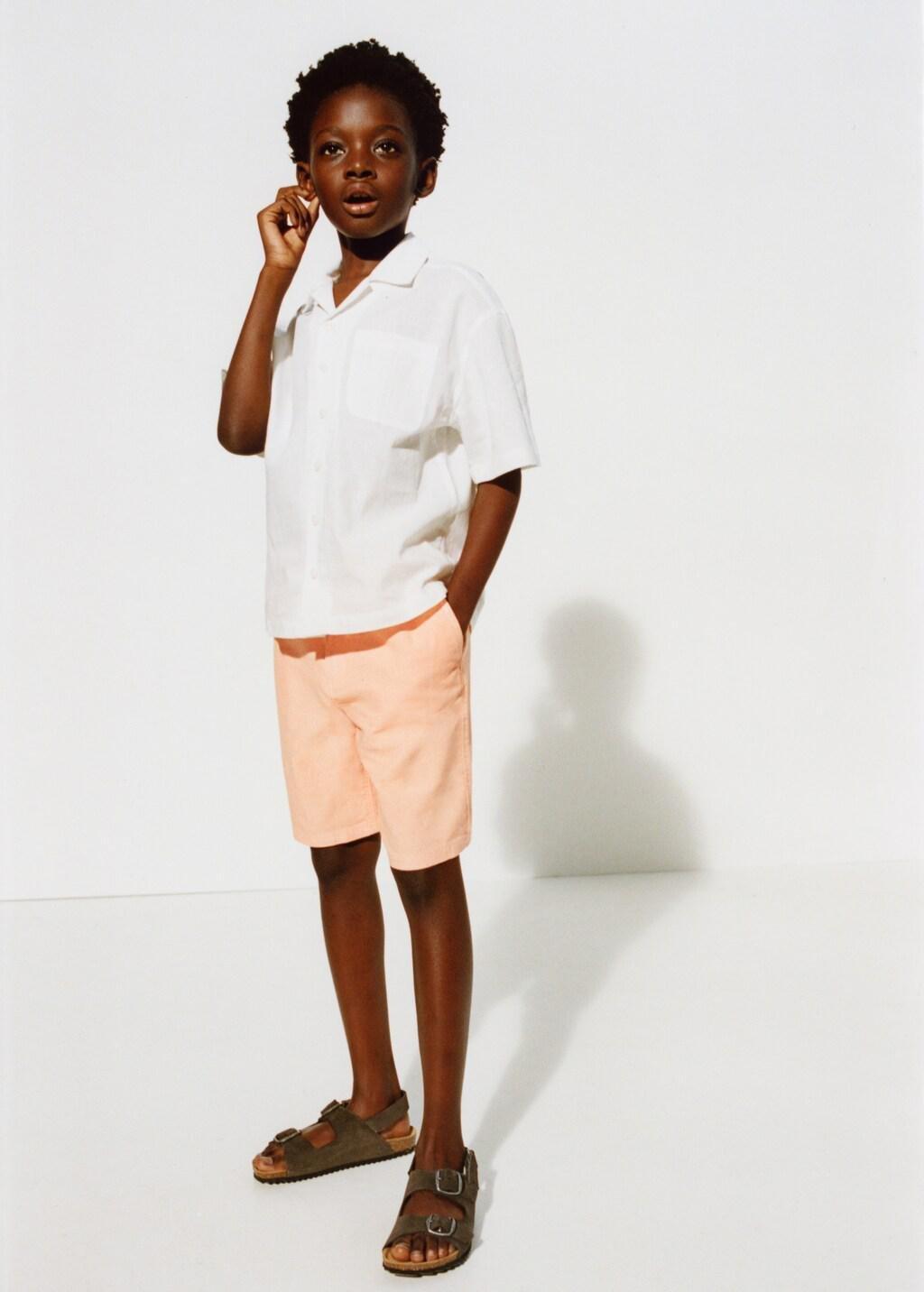 Orange Lt Pastel Cotton-Linen Blend Bermuda Shorts, Kids Boy, Light-Pastel Orange, large image number 0