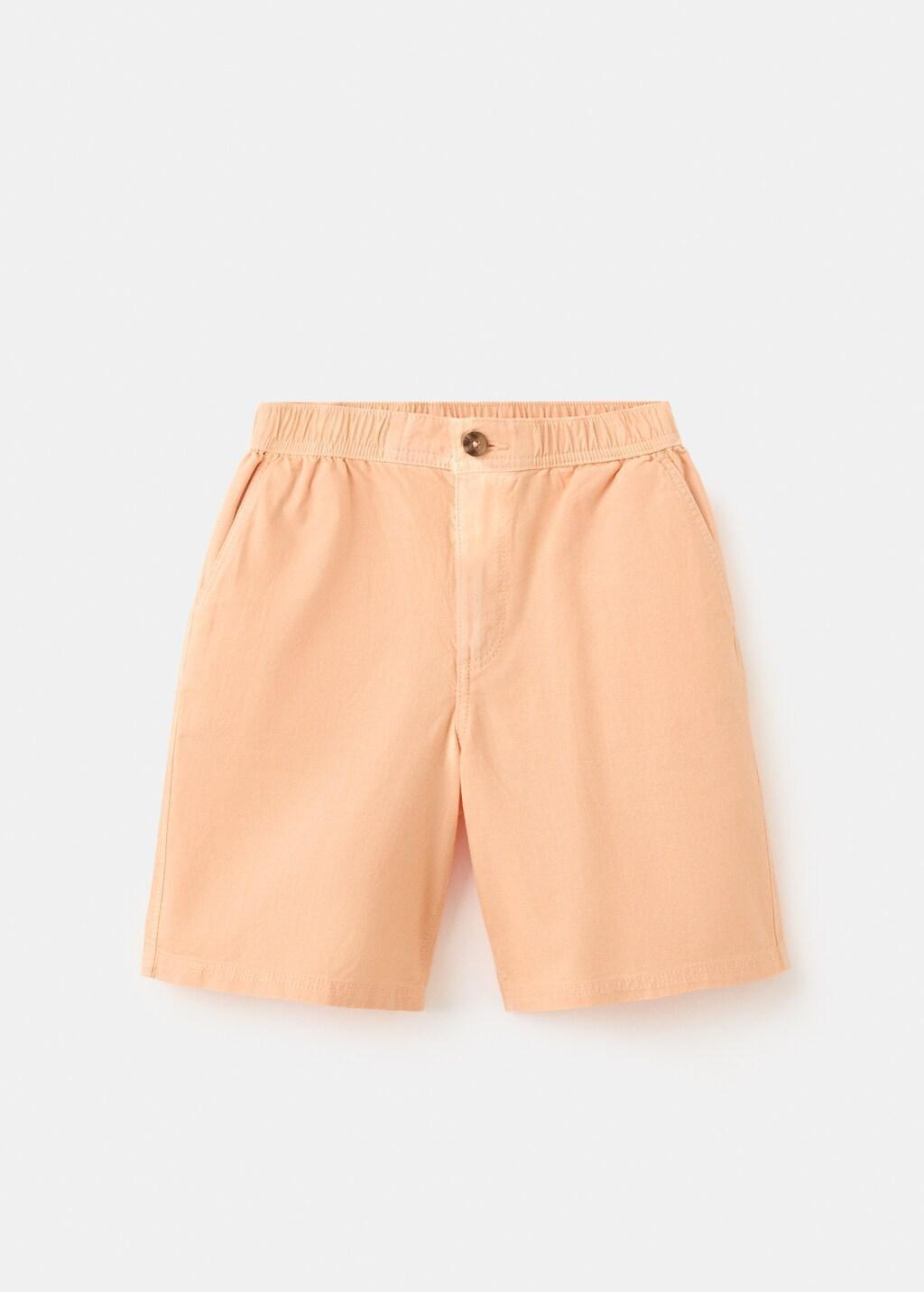 Orange Lt Pastel Cotton-Linen Blend Bermuda Shorts, Kids Boy, Light-Pastel Orange, large image number 1