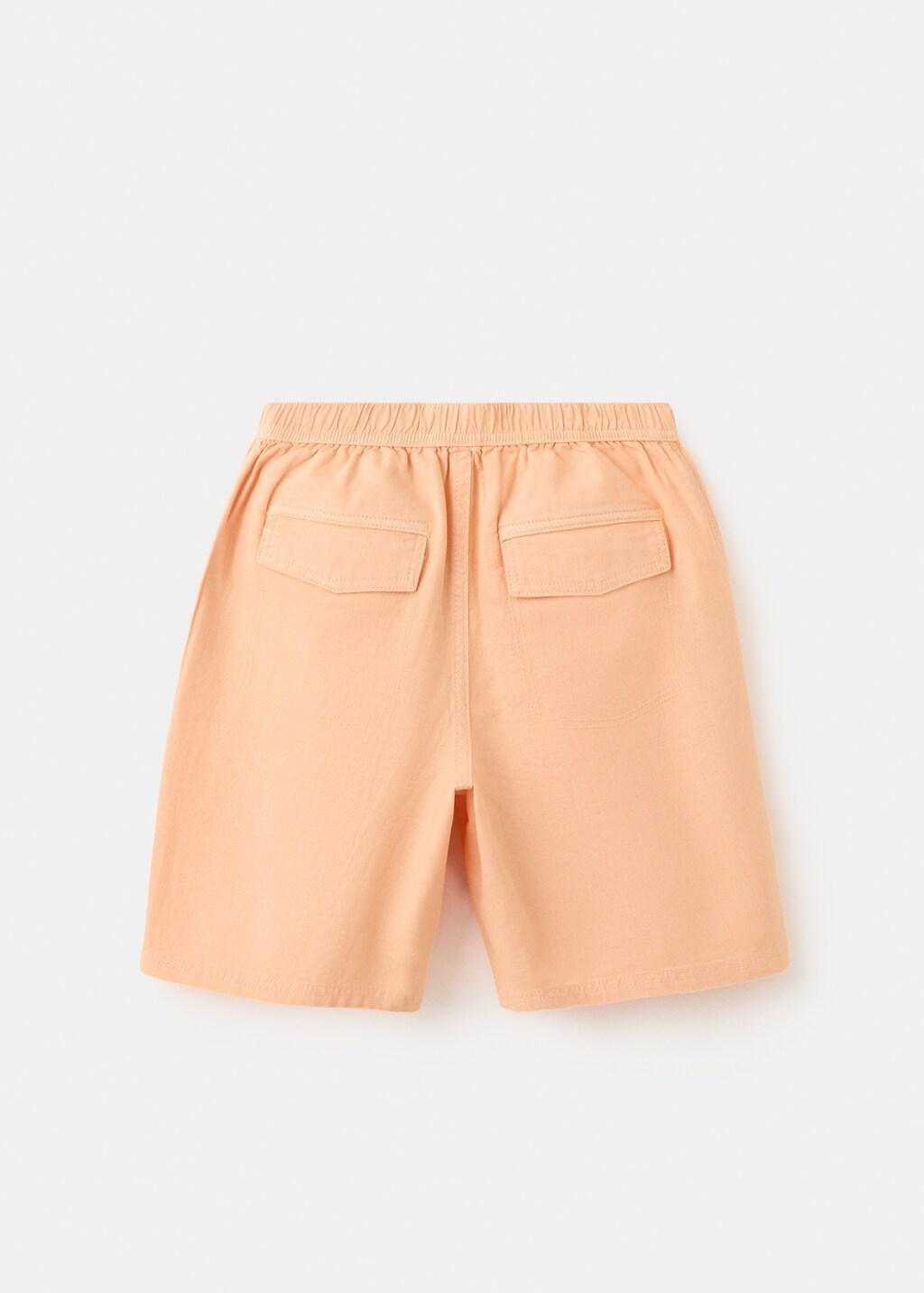 Orange Lt Pastel Cotton-Linen Blend Bermuda Shorts, Kids Boy, Light-Pastel Orange, large image number 2