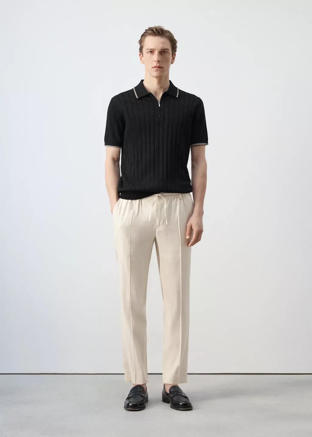 BLACK Fine-knit polo shirt with zip, 0201_99, medium