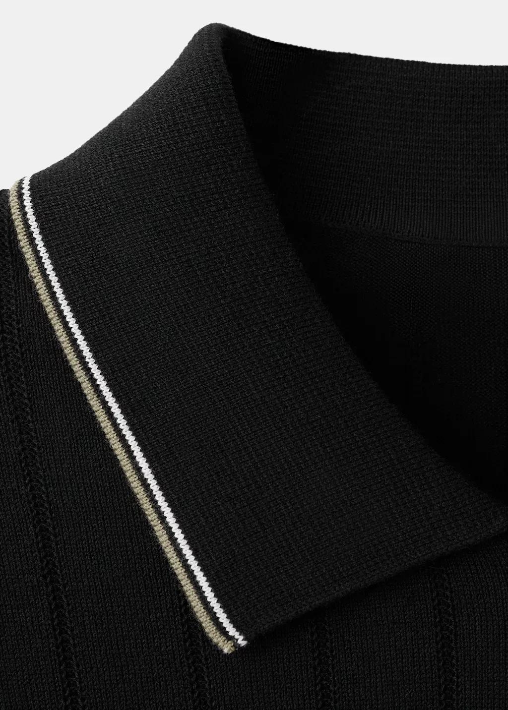 BLACK Fine-knit polo shirt with zip, 0201_99, medium