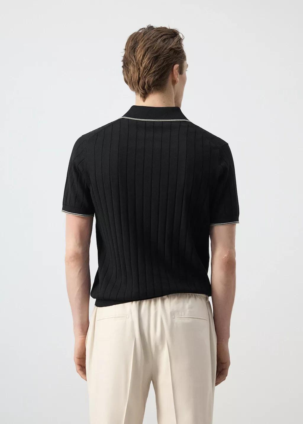 BLACK Fine-knit polo shirt with zip, 0201_99, medium