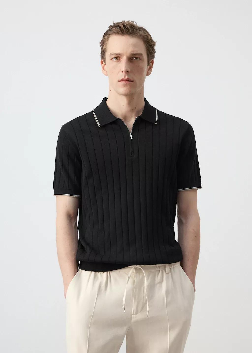 BLACK Fine-knit polo shirt with zip, 0201_99, large image number 3