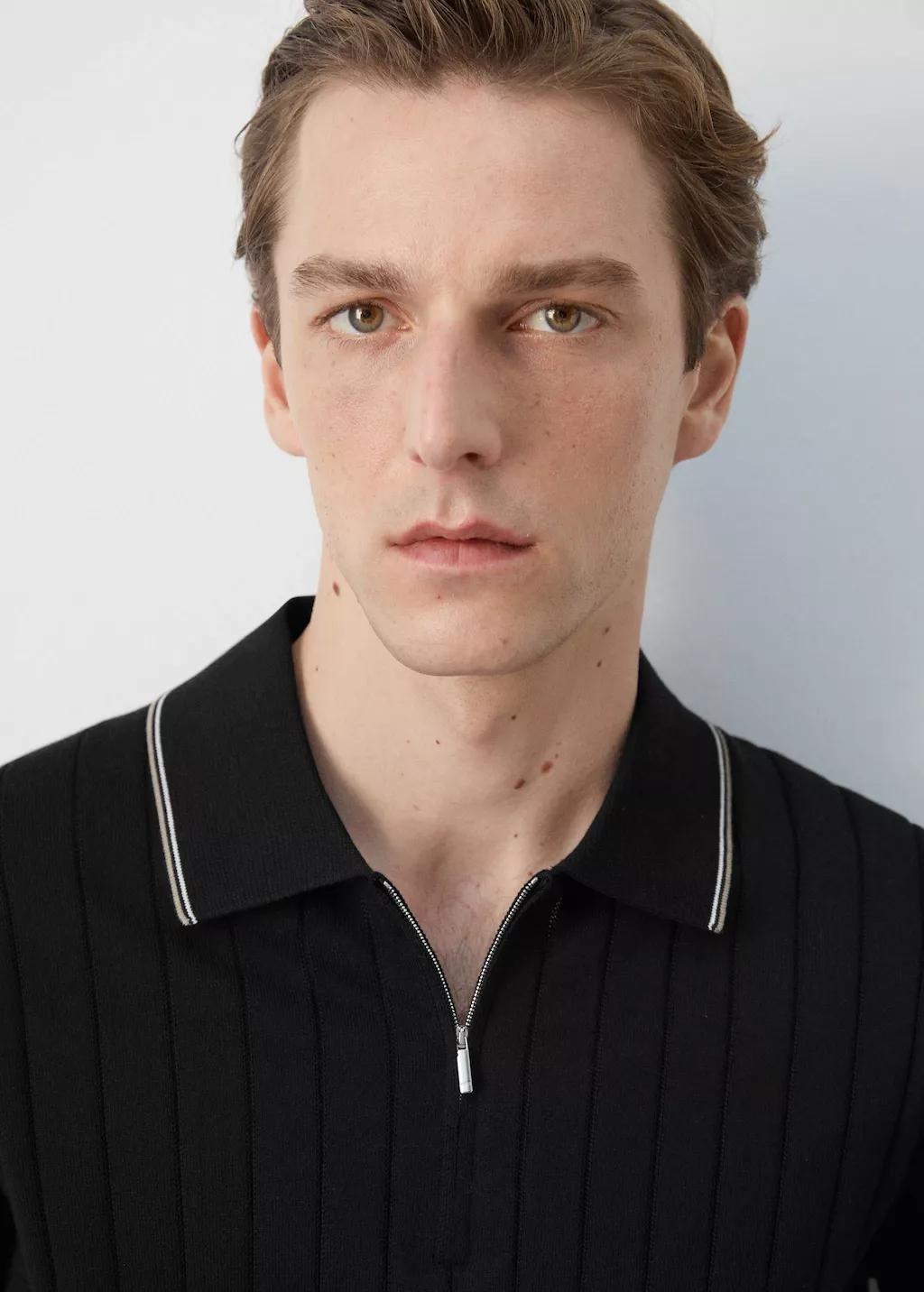 BLACK Fine-knit polo shirt with zip, 0201_99, large image number 4