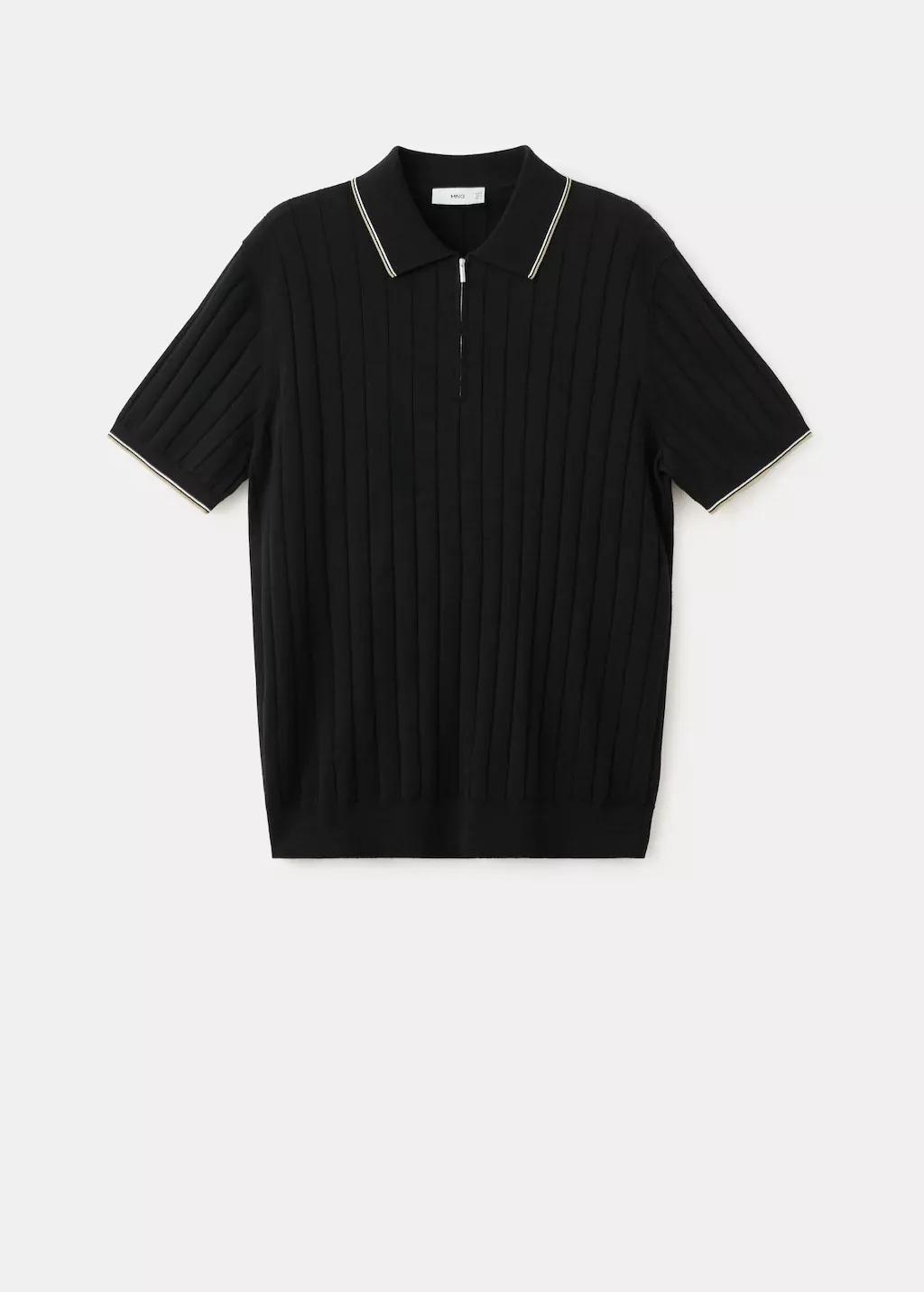 BLACK Fine-knit polo shirt with zip, 0201_99, large image number 9