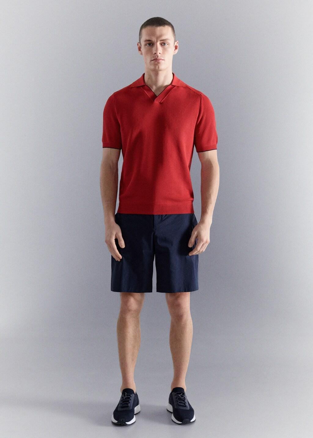 Red Contrasting Knitted Polo Shirt, 0201_70, large image number 0