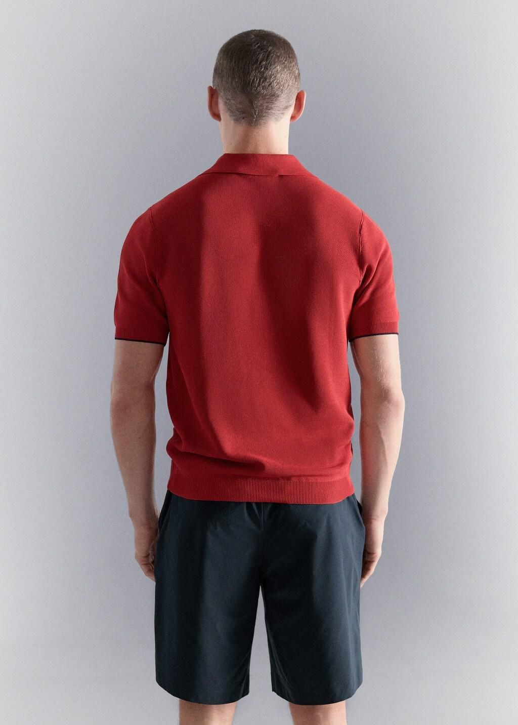 Red Contrasting Knitted Polo Shirt, 0201_70, large image number 2