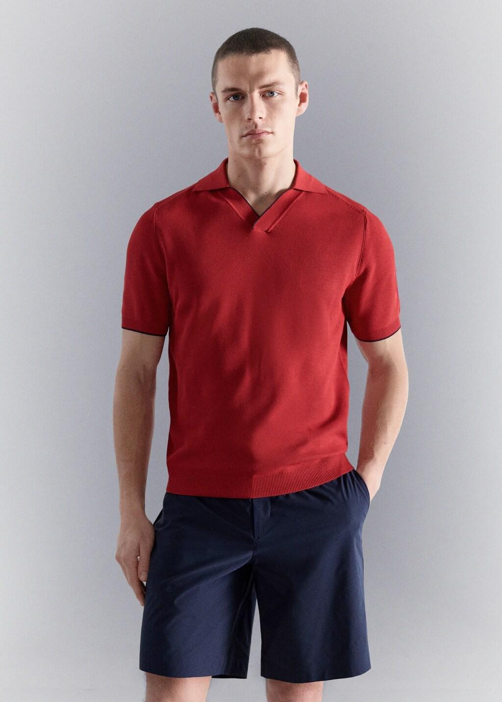 Red Contrasting Knitted Polo Shirt, 0201_70, large image number 3