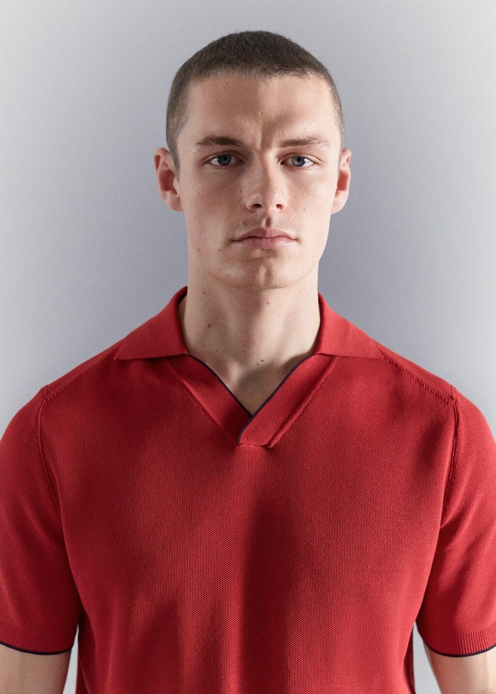 Red Contrasting Knitted Polo Shirt, 0201_70, large image number 4