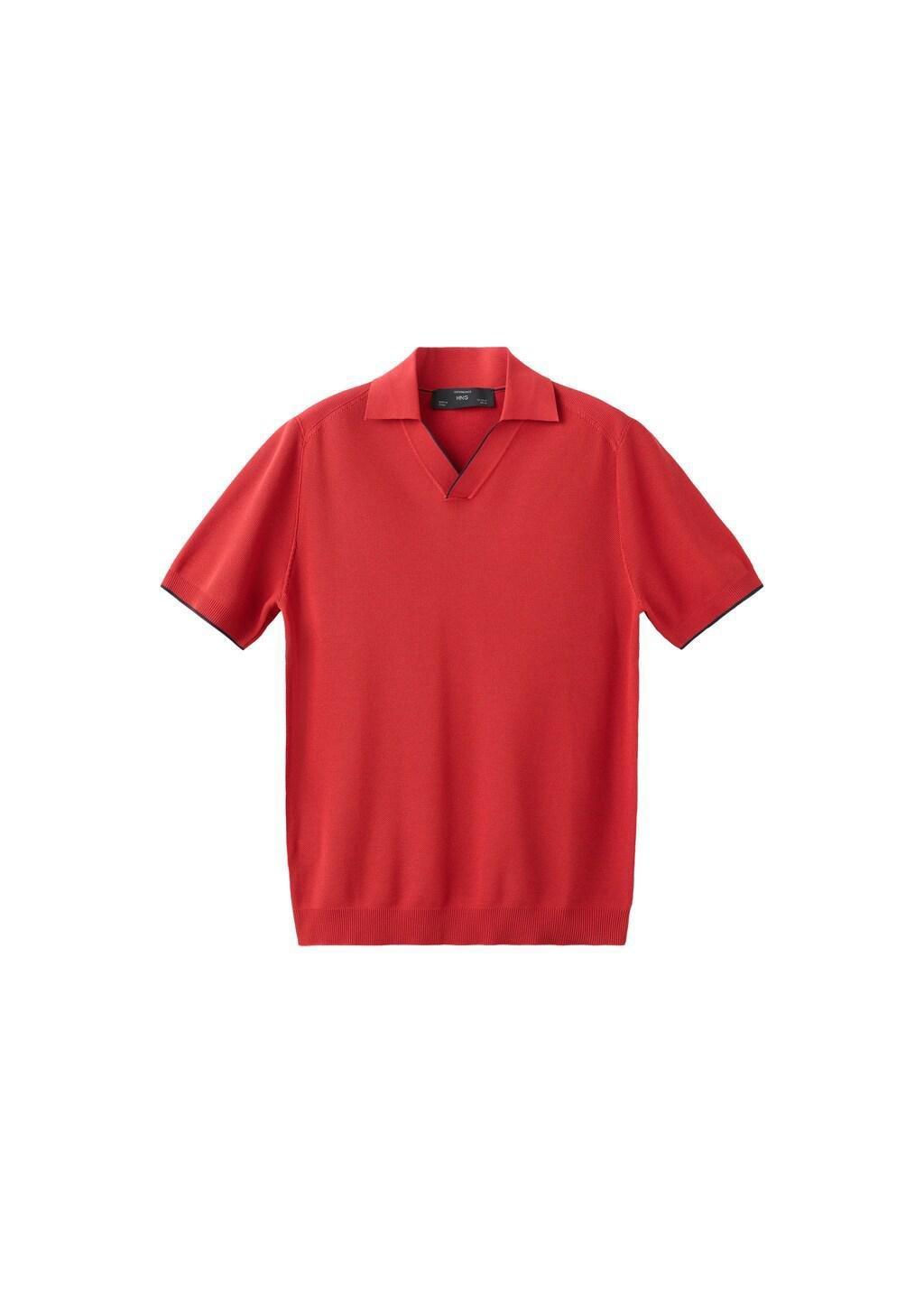 Red Contrasting Knitted Polo Shirt, 0201_70, large image number 7
