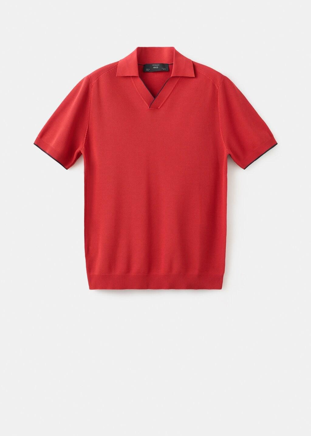 Red Contrasting Knitted Polo Shirt, 0201_70, large image number 8