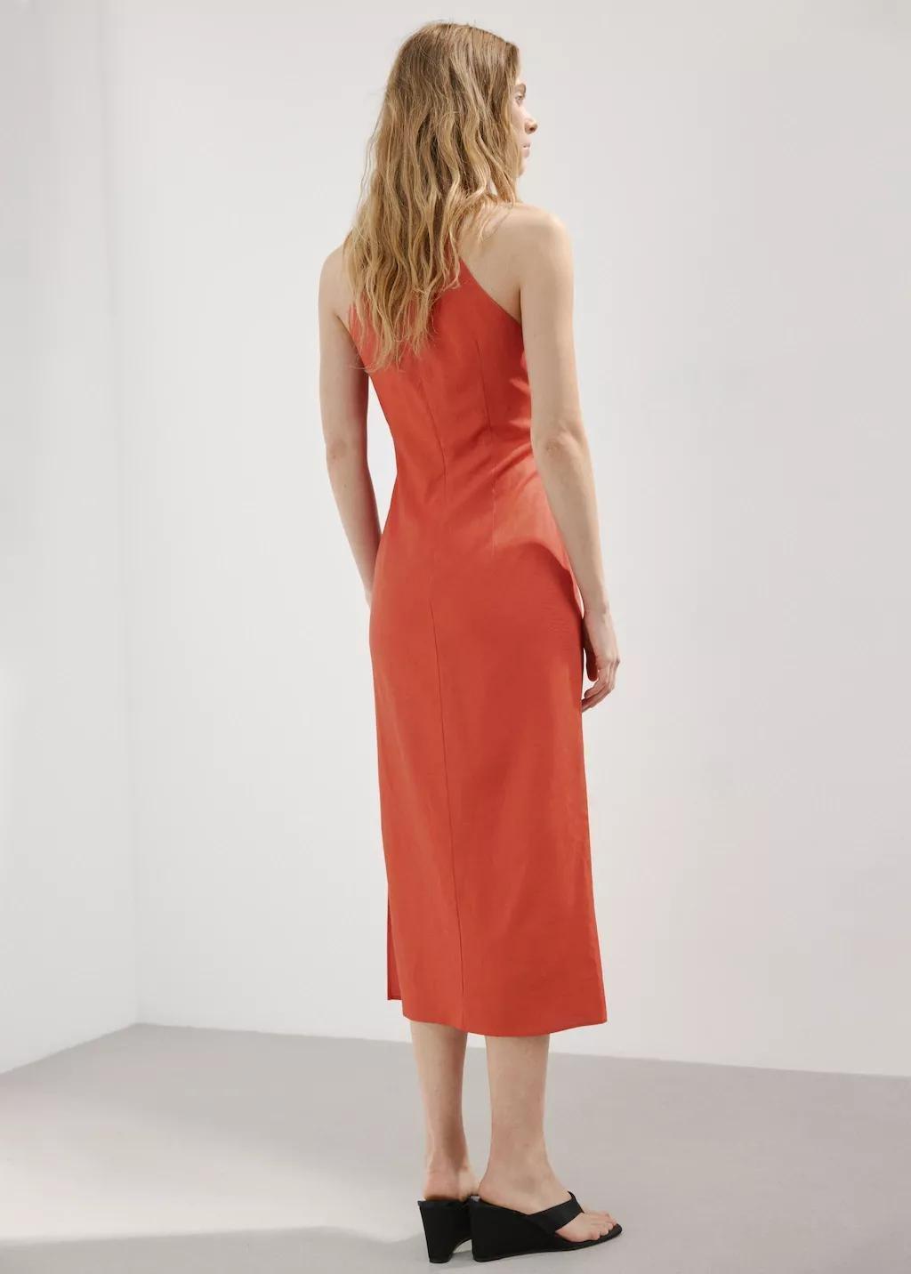 Orange Draped Midi-Dress, Orange, large image number 2