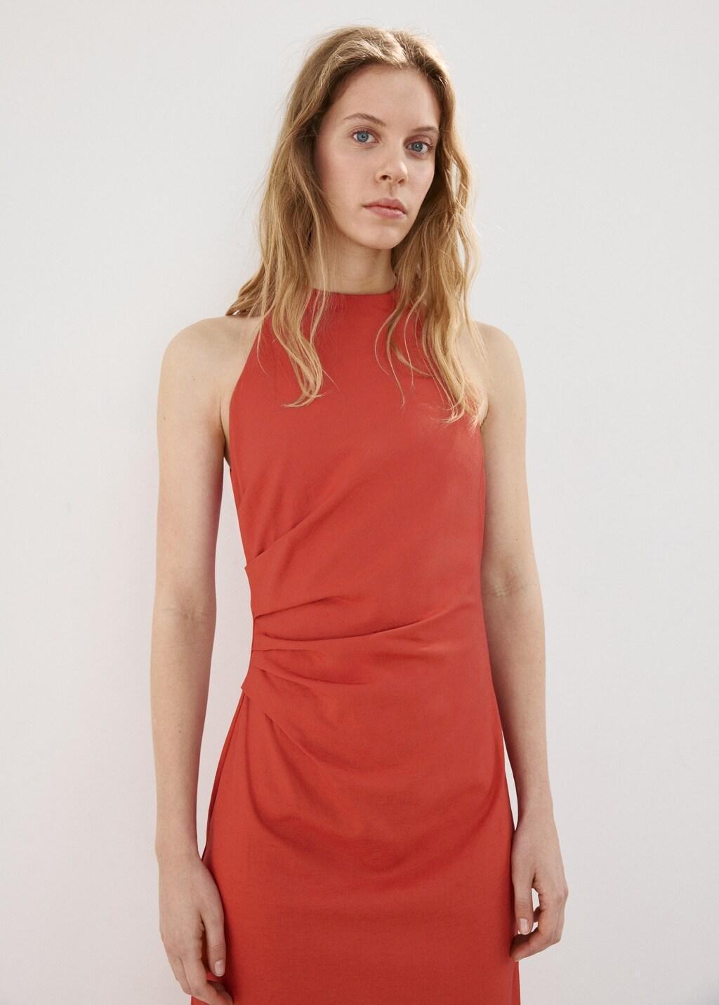 Orange Draped Midi-Dress, Orange, large image number 3