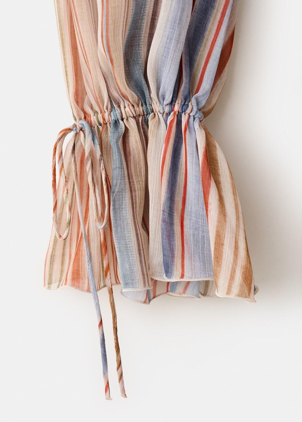 Beige Striped Strapless Dress, Light Beige, large image number 1