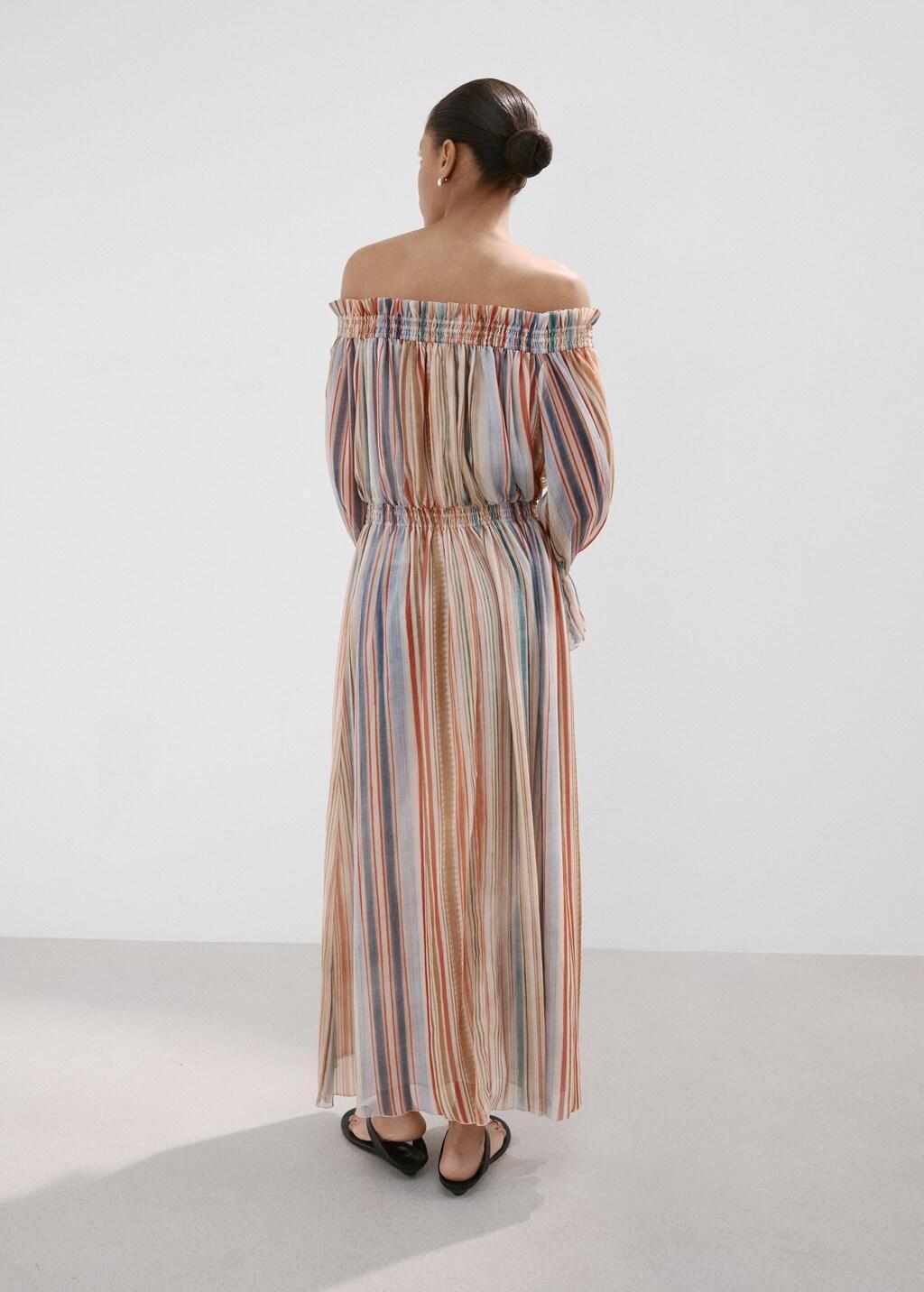 Beige Striped Strapless Dress, Light Beige, large image number 2