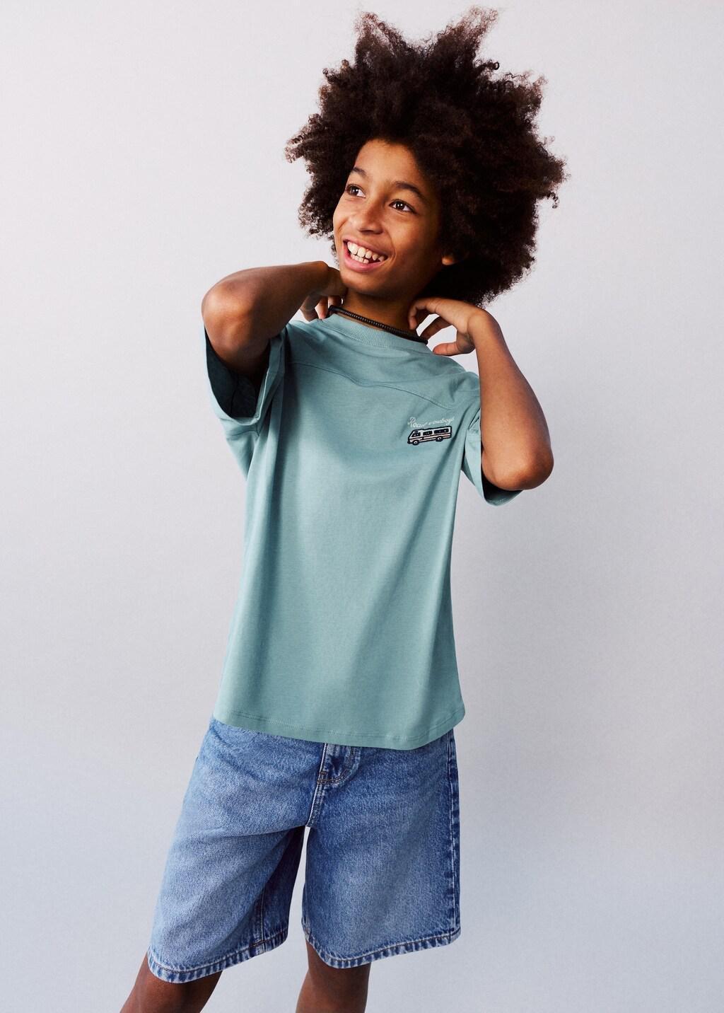 Green Printed Cotton-Blend T-Shirt, Kids Boys, Turquoise - Aqua, large image number 0