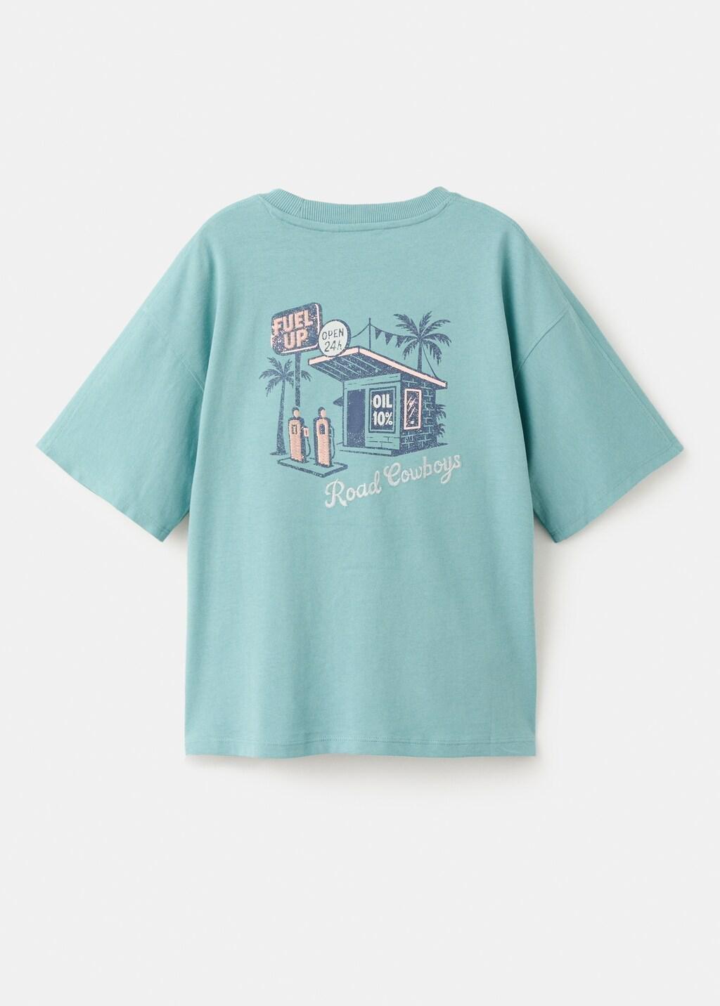 Green Printed Cotton-Blend T-Shirt, Kids Boys, Turquoise - Aqua, large image number 2