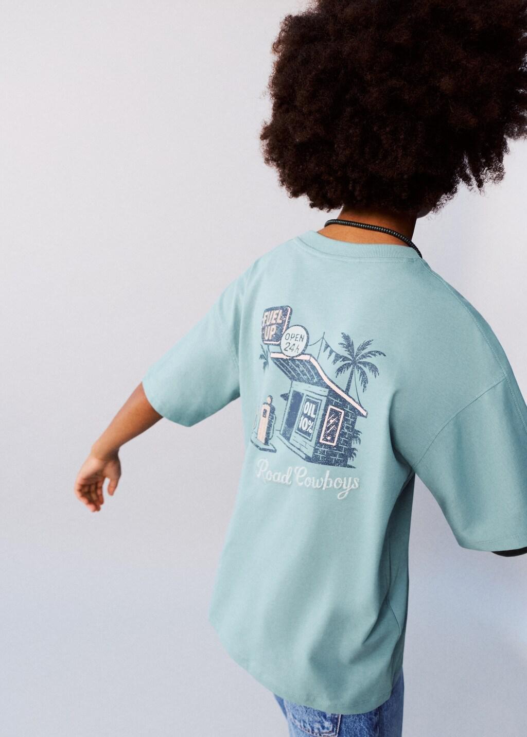 Green Printed Cotton-Blend T-Shirt, Kids Boys, Turquoise - Aqua, large image number 3