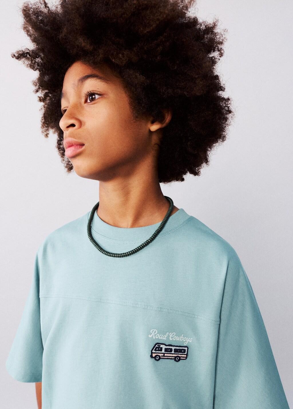 Green Printed Cotton-Blend T-Shirt, Kids Boys, Turquoise - Aqua, large image number 4