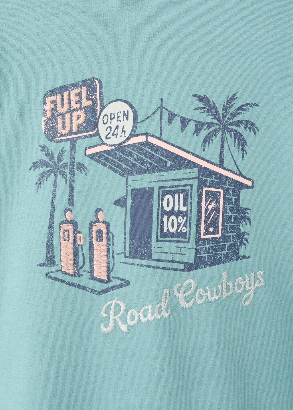 Green Printed Cotton-Blend T-Shirt, Kids Boys, Turquoise - Aqua, large image number 5