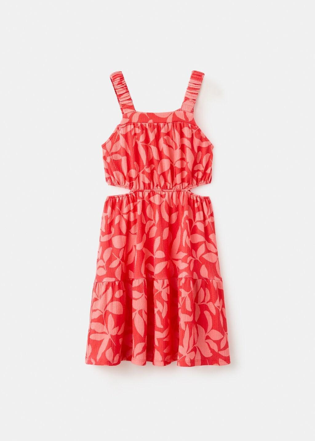 Pink Printed Dress With Slit Details, Kids Girls, Bright Pink, large image number 0