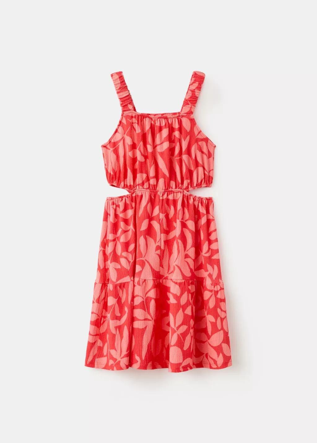Pink Printed Dress With Slit Details, Kids Girls, Bright Pink, large image number 1