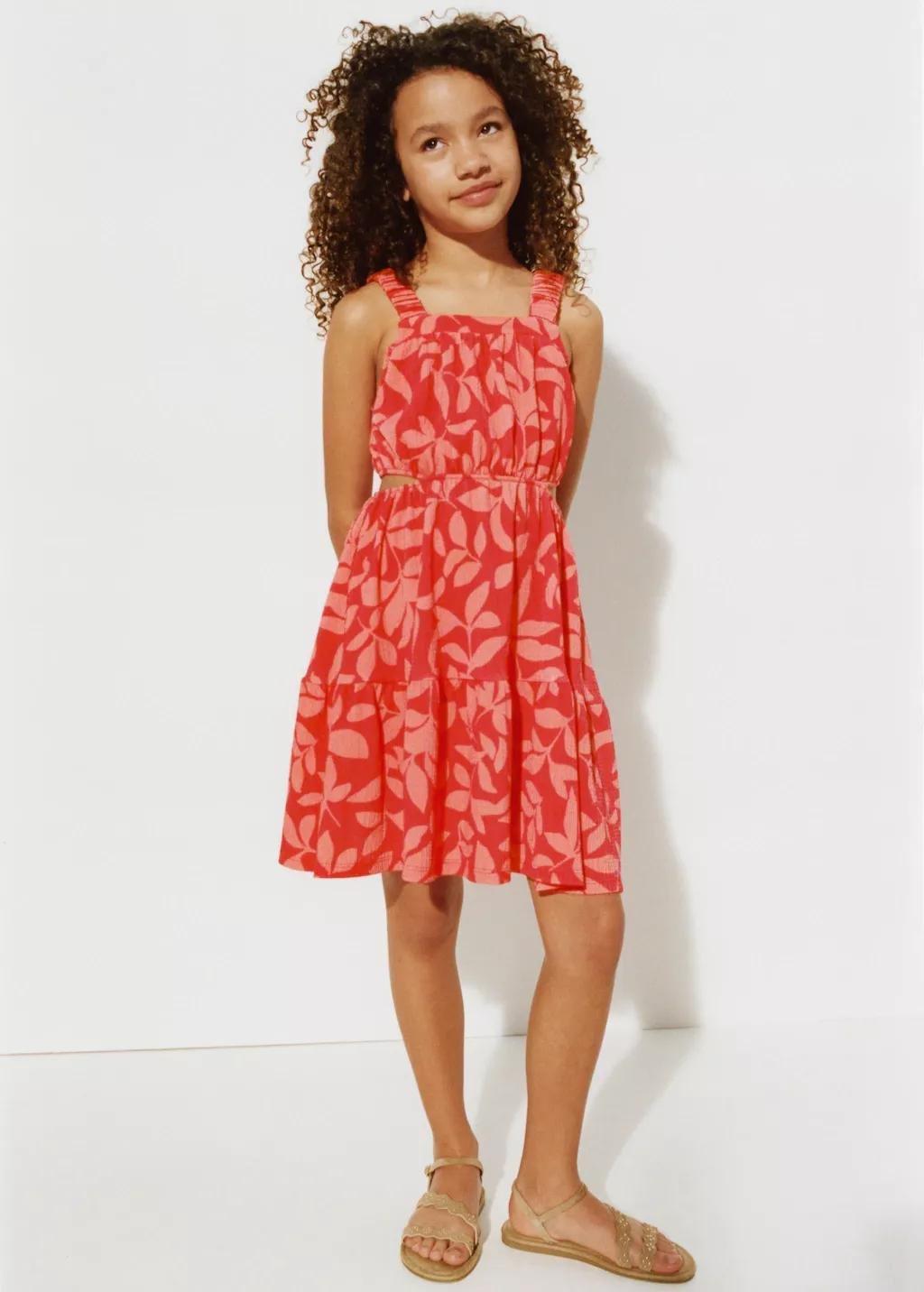 Pink Printed Dress With Slit Details, Kids Girls, Bright Pink, large image number 4
