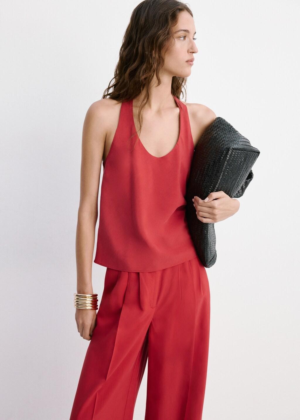 Red Fitted Lyocell Top, Red, large image number 3