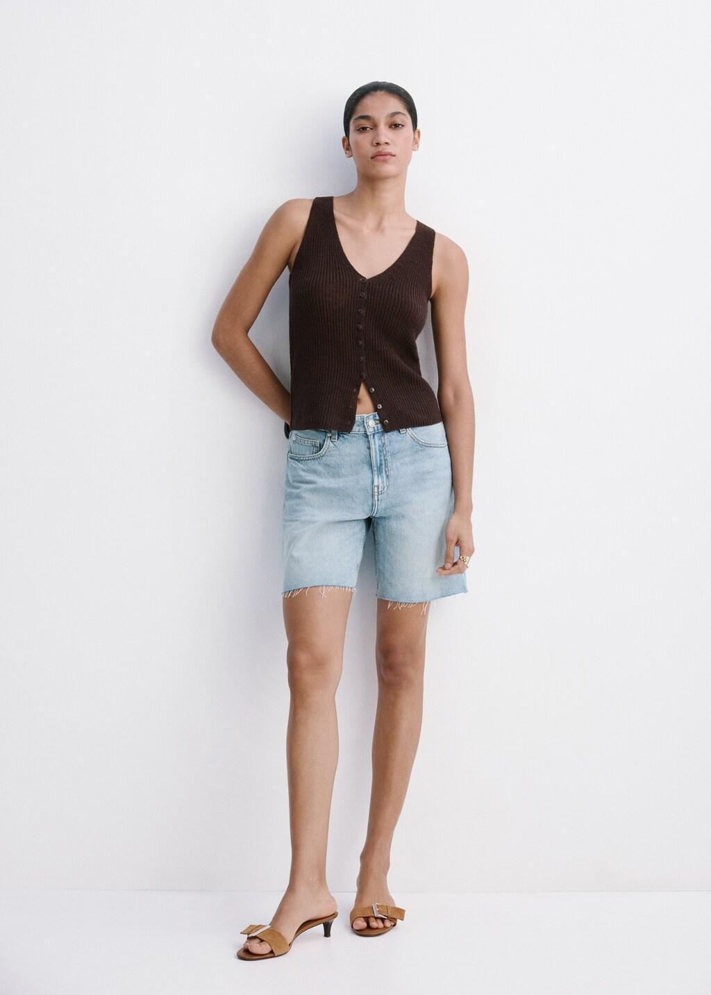 Blue Straight Low-Rise Denim Bermuda Shorts, 0201_TM, large image number 0