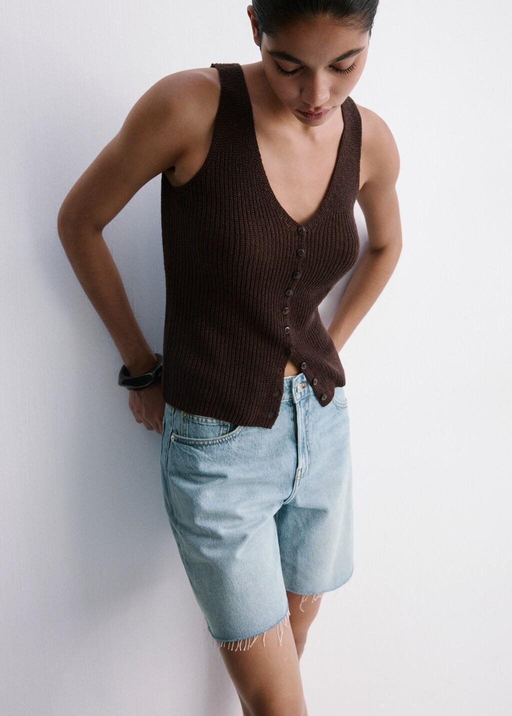 Blue Straight Low-Rise Denim Bermuda Shorts, 0201_TM, large image number 3