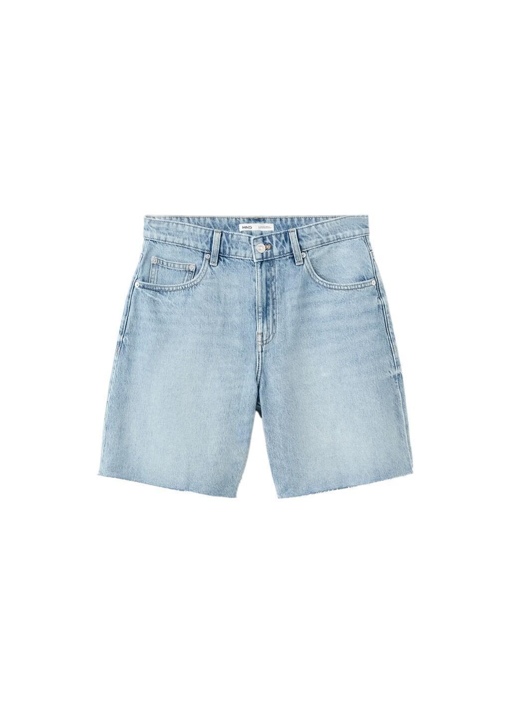 Blue Straight Low-Rise Denim Bermuda Shorts, Open Blue, large image number 8