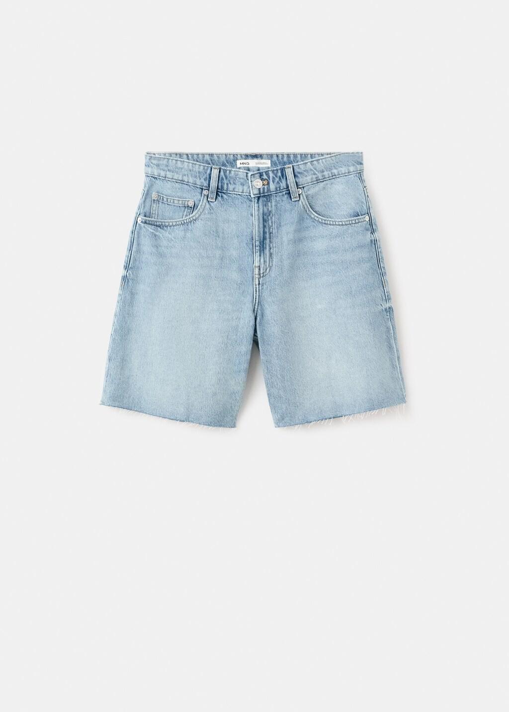 Blue Straight Low-Rise Denim Bermuda Shorts, Open Blue, large image number 9